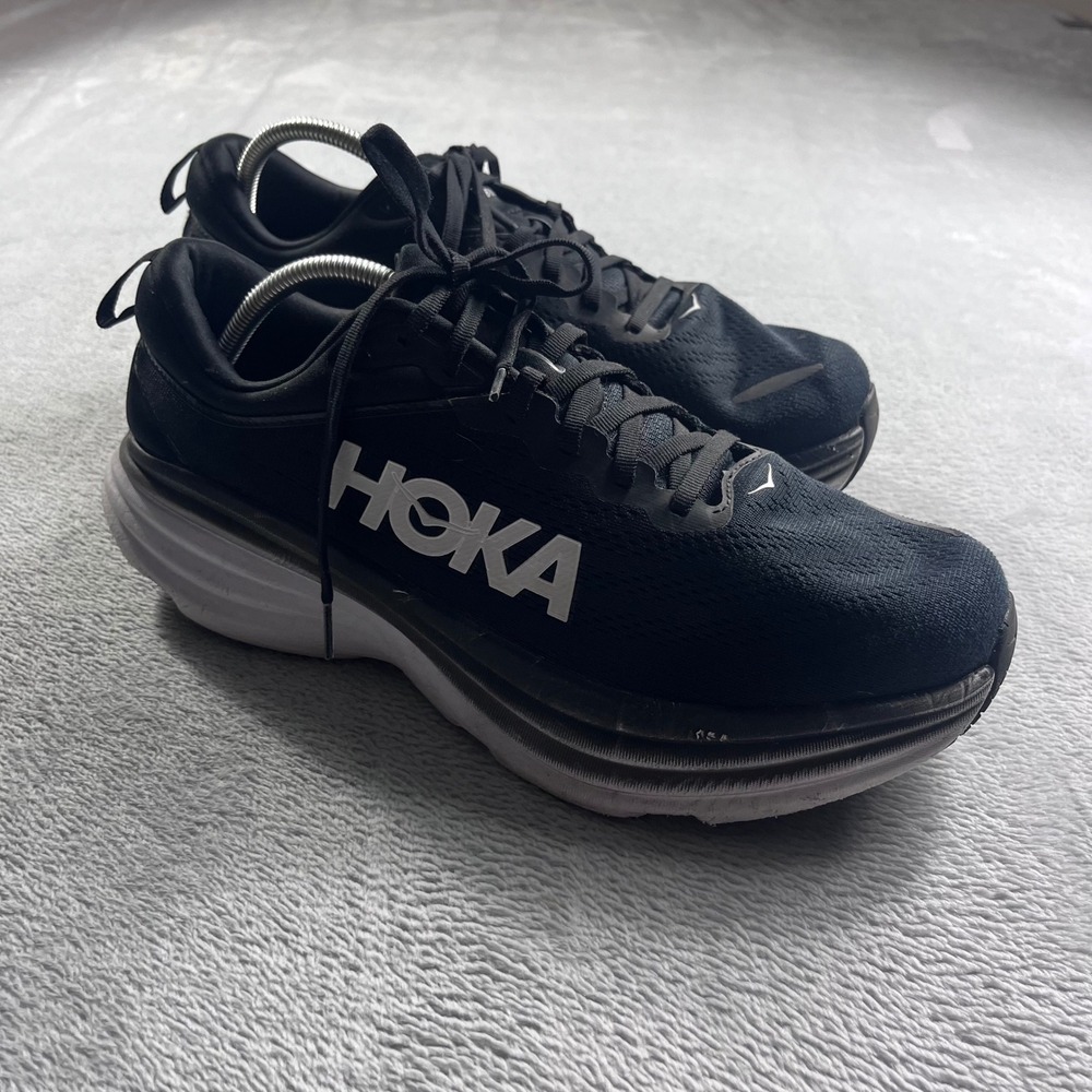 Hoka One One Bondi 8 Mens Running Shoes Black White 1123202 BWHT Size 12.5D